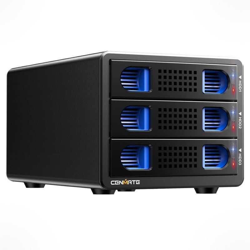 cenmate 3 Bay 10Gbps Hard Drive Enclosure with Cooling Fan for 2.5“/3.5" SATA HDD/SSD with USB A/C 3.2 Gen 2, Support Hot Swappable, Daisy Chain Expansion, Tool-Free, DAS(NO RAID/NAS) - Image 1